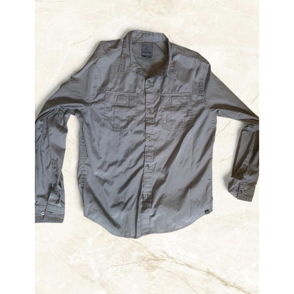 Men's Long Sleeve Prana Grey Button Up Utility Shirt- Medium
